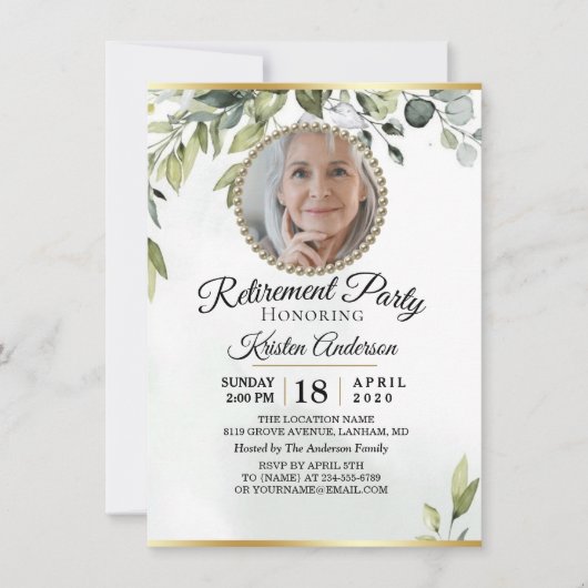 Elegantes Foliage Eucalyptus Retirement-Party Einladung (Vorderseite)