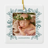 Elegantes Foliage Frame Erstes Aquamarines Foto Keramikornament (Vorderseite)