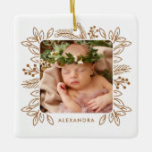 Elegantes Foliage Frame Erstes Weihnachtsrost-Foto Keramikornament (Vorderseite)