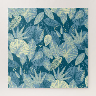 Elegantes Foliage: Grau-blaues tropisches Muster. Puzzle