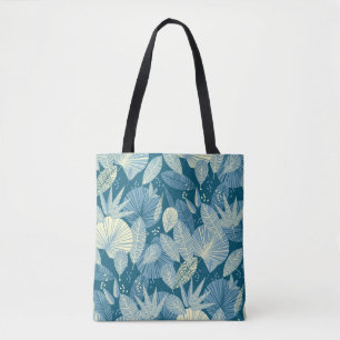 Elegantes Foliage: Grau-blaues tropisches Muster. Tasche