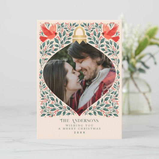 Elegantes Folk Art Kardinal Weihnachten Foliage Fo (Stehend Vorderseite)