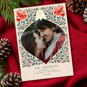 Elegantes Folk Art Kardinal Weihnachten Foliage Fo Folien Feiertagskarte