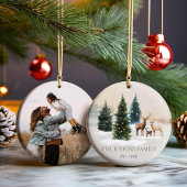 Elegantes Forest Family Foto Weihnachten Keramik Ornament