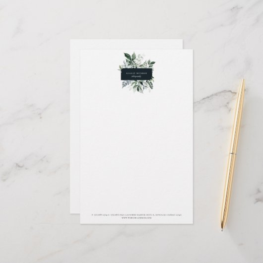 Elegantes Forest Foliage Frame Business Briefpapier (Vorderseite/Rückseite Beispiel)