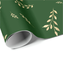 Elegantes Forest Green Gold Foil Blätter Geschenkpapier