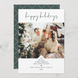 Elegantes Forest Green Minimal Weihnachtsfest Foto Feiertagskarte