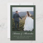 Elegantes Forest Green Script Zwei-Foto-Hochzeit Save The Date (Vorderseite)