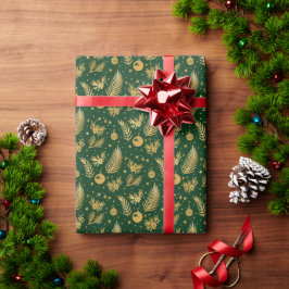 Elegantes Forest Green und Gold Weihnachtswrapping Geschenkpapier