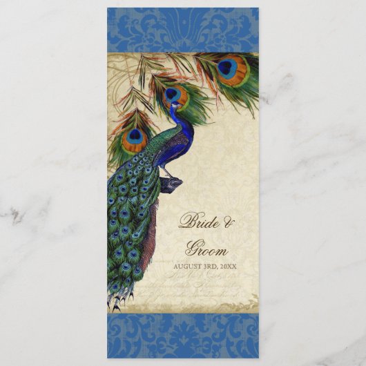 Elegantes formales Abendessen Blue Peacock Feather Menükarte (Rückseite)