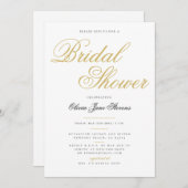 Elegantes formales klassisches Gold-Script-Brautpa Einladung (Vorne/Hinten)