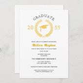 Elegantes formales Laurel Wreath Gold Cap Party Einladung (Vorne/Hinten)