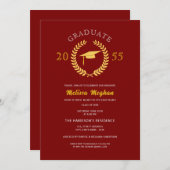 Elegantes formales Laurel Wreath Gold Cap Party Einladung (Vorne/Hinten)