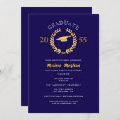 Elegantes formales Laurel Wreath Gold Cap Party Einladung (Vorne/Hinten)