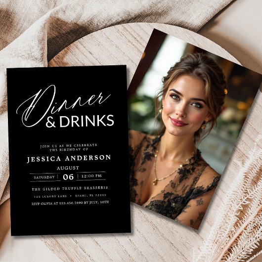 Elegantes formales Minimalistisches Black Dinner P Einladung