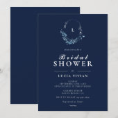 Elegantes formales Navy Blue Monogram Brautparty Einladung (Vorne/Hinten)