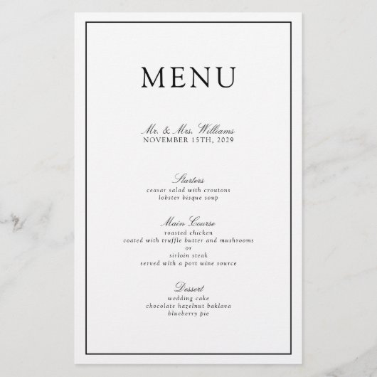 Elegantes formales Schwarz-Weiß-Skript-Hochzeitmen (Vorderseite)