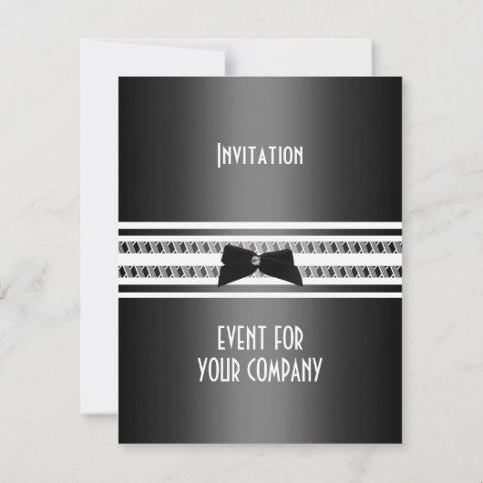 Elegantes formales Schwarzes Krawatte Silver Gray Einladung (Rückseite)