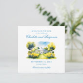 Elegantes formales Wedding Blue Monogram Wappen Cu Save The Date (Stehend Vorderseite)