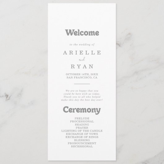 Elegantes formelles minimales Hochzeitsprogramm Programm (Vorderseite)