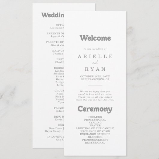 Elegantes formelles minimales Hochzeitsprogramm Programm (Vorne/Hinten)