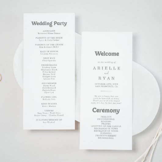Elegantes formelles minimales Hochzeitsprogramm Programm