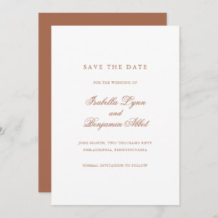 Elegantes formelles Non-Foto Terracotta Wedding Save The Date