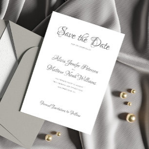 Elegantes formelles Skript Schwarz-Weiß Hochzeit Save The Date