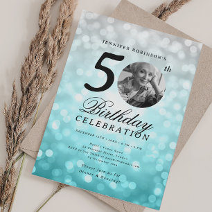 Elegantes Foto 50. Geburtstag Silver Turquoise Omb Einladung