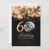 Elegantes Foto 60. Geburtstag Gold Midnight Glam Einladung (Vorderseite)