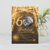 Elegantes Foto 60. Geburtstag Goldene Lampen Einladung (Stehend Vorderseite)
