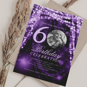 Elegantes Foto 60. Geburtstag Lila Glam-Leuchten Einladung