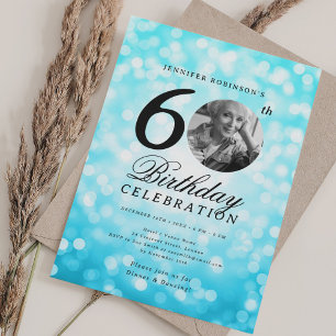 Elegantes Foto 60. Geburtstagsparty Turquoise Boke Einladung