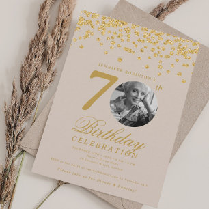 Elegantes Foto 70. Geburtstag Gold Champagner Einladung
