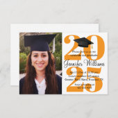elegantes Foto Abschluss 2025 Party-Orangenschrift Einladung (Vorne/Hinten)