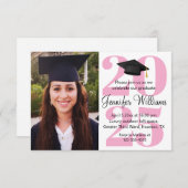 elegantes Foto Abschluss 2025 Party rosa Skript Einladung (Vorne/Hinten)