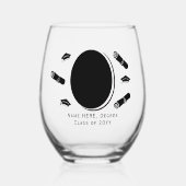 Elegantes Foto Abschluss Diploma and Cap, Black Weinglas Ohne Stiel (Vorderseite)