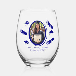 Elegantes Foto Abschluss Diploma and Cap, blau Weinglas Ohne Stiel