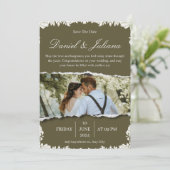 Elegantes Foto an der Grenze zwischen Grün und Wei Einladung (Stehend Vorderseite)