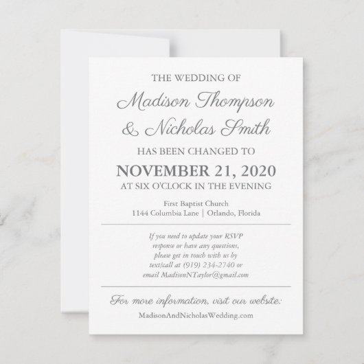 Elegantes Foto Ändern Sie die Datumskarten Save The Date (Rückseite)