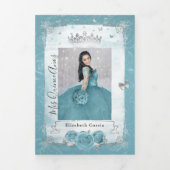 Elegantes Foto Aqua Türkis Aquamarin Silberne Stil Dreifach Gefaltete Einladung (Cover)