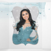 Elegantes Foto Aqua Türkis Aquamarin Silberne Stil Dreifach Gefaltete Einladung (Innenseite Mitte)