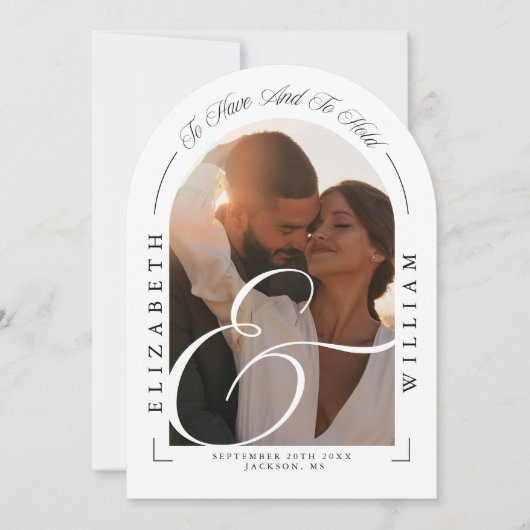 Elegantes Foto Arch Calligraphy Wedding Einladung (Vorderseite)