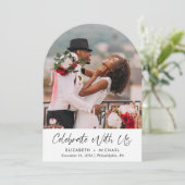 Elegantes Foto Arch Wedding Empfang Einladung (Stehend Vorderseite)