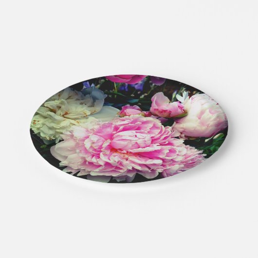 Elegantes Foto aus rosa, blühenden Pinien Pappteller (Schrägansicht)