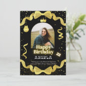 elegantes Foto aus Schwarz und Gold Einladung (Stehend Vorderseite)