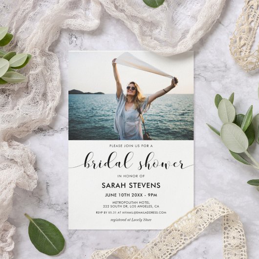 Elegantes Foto aus schwarz-weißem Brautparty Einladung