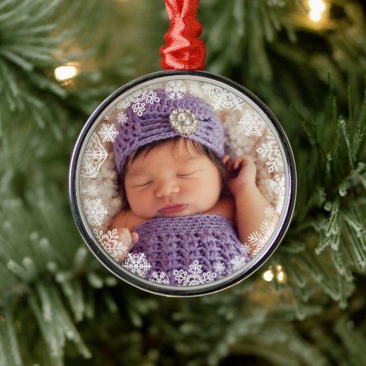 Elegantes Foto aus weißem Snowflake Ornament Aus Metall (Baum)