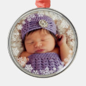 Elegantes Foto aus weißem Snowflake Ornament Aus Metall (Vorne)