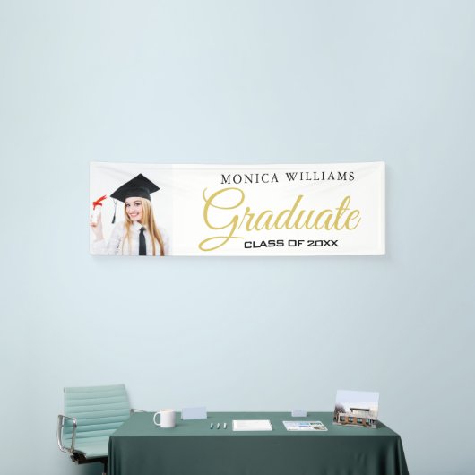 Elegantes Foto-Banner für 2021-Graduierte in Weiß Banner (Messeveranstaltung)